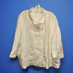 Coldwater Creek Womens 1X Linen Double Button Blazer Top Minimalist 3/4 Sleeve